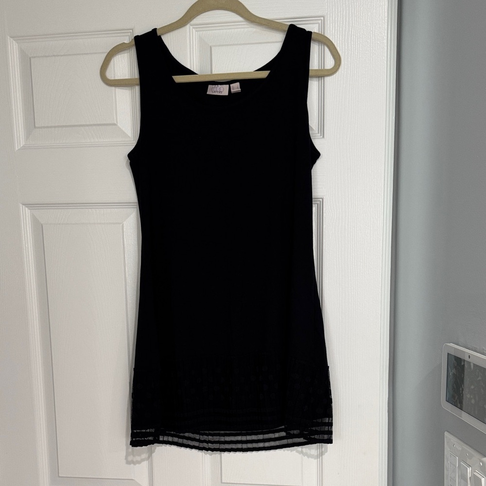 LOGO by Lori Goldstein Black Sleeveless Dress with Sheer Hem